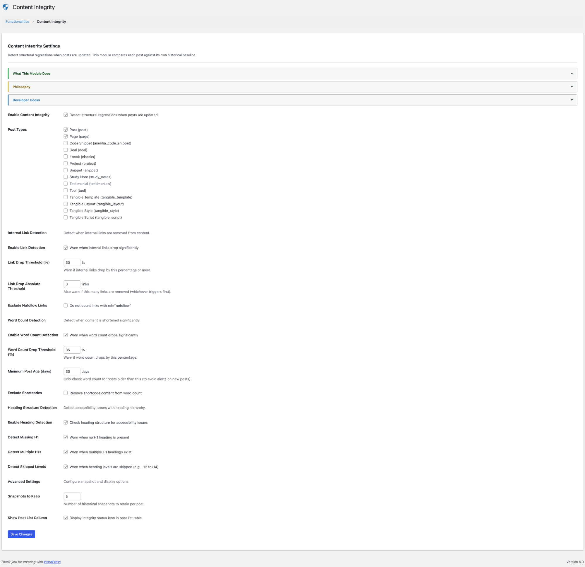 Content Integrity Settings