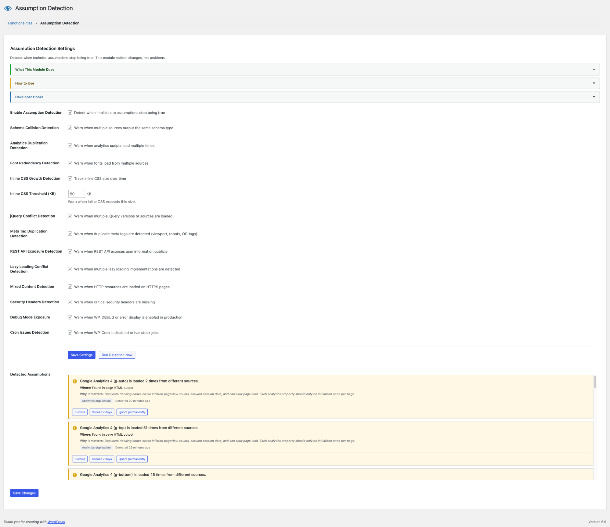 Assumption Detection Settings